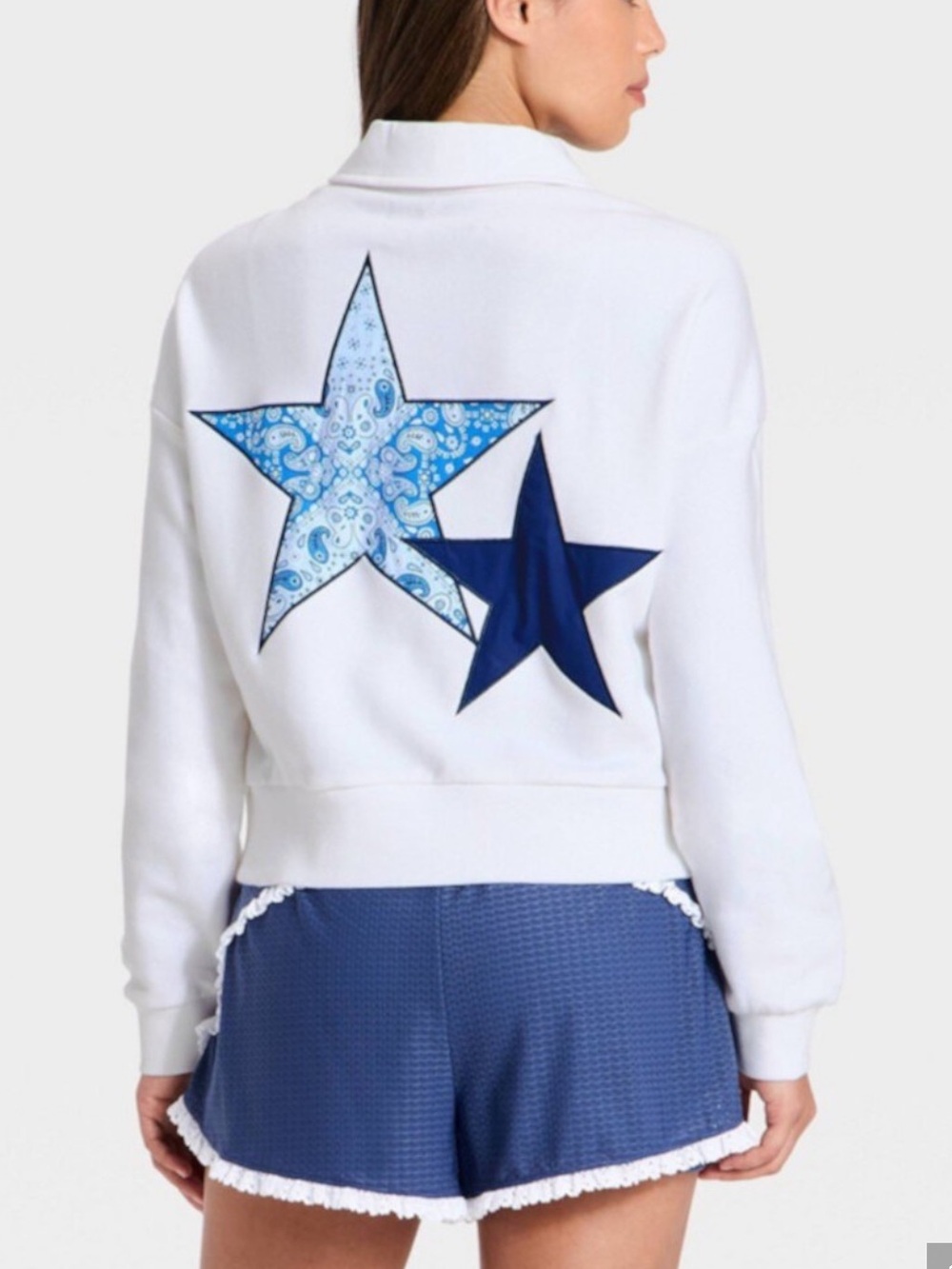 JoyLab White Crewneck Sweatshirt with Blue Star Appliqués